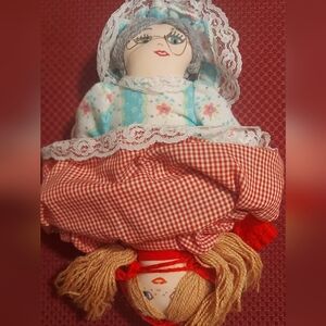 Vintage Topsy Turvy Doll Little Red Riding Hood Grandma Collectible Folk Art